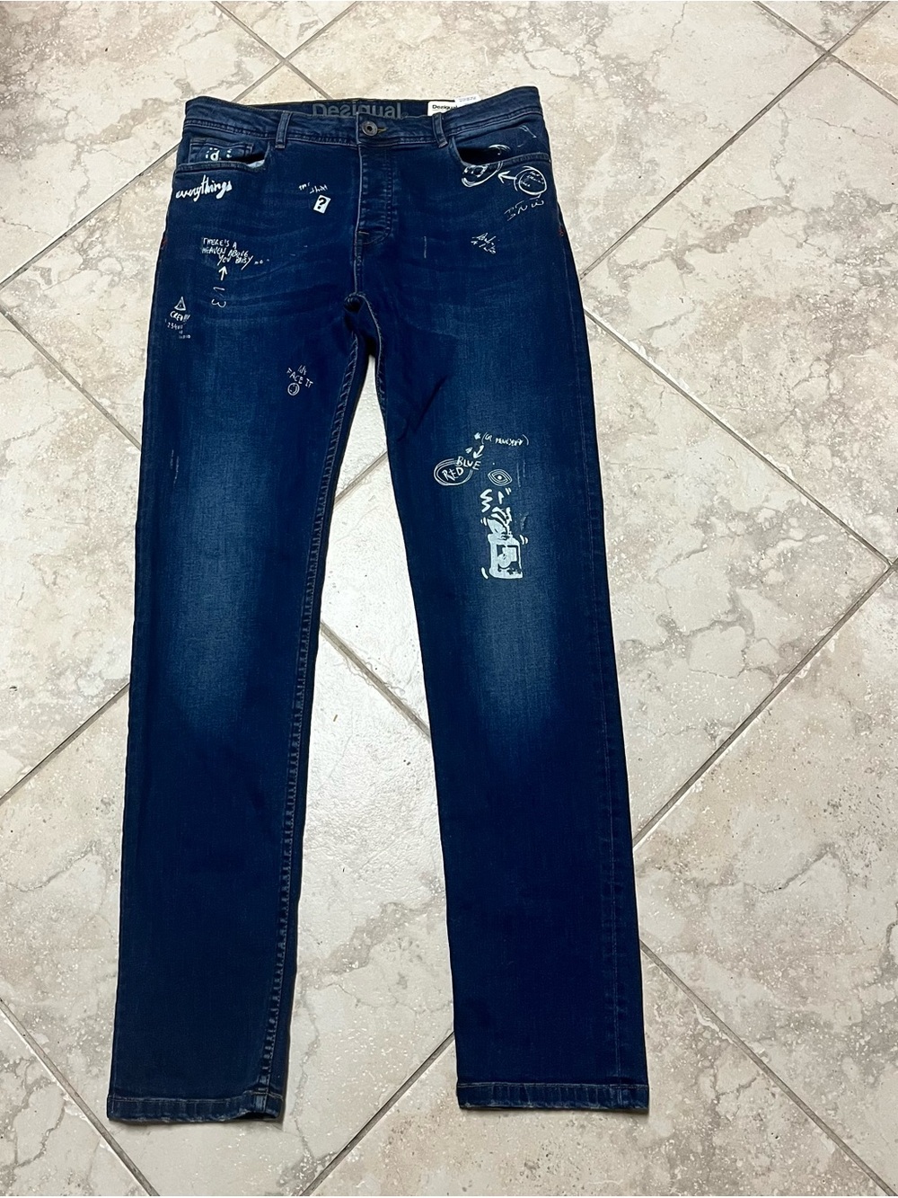 Desigual Men’s Blue Slim Straight Jeans Button Fly Dark Wash Size 32